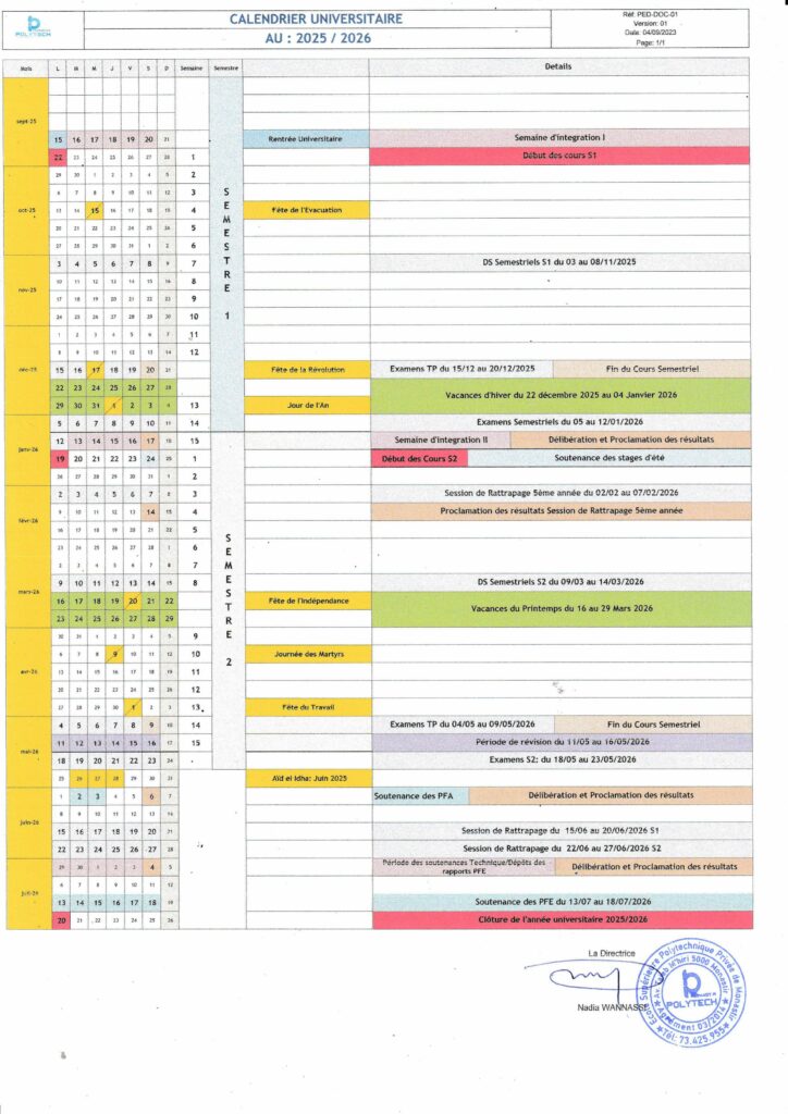 Calendrier Universitaire Polytech 2026